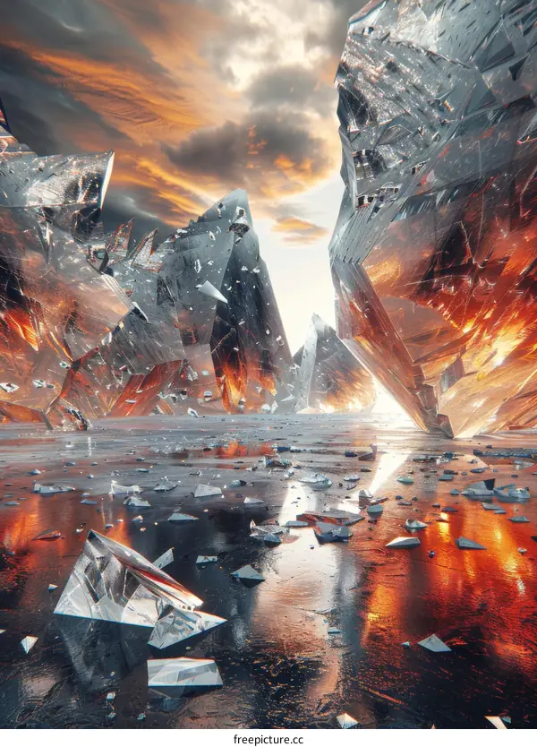 Futuristic Landscape with Floating Crystal Rocks