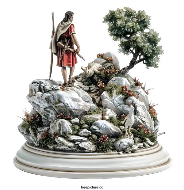 [Transparent Background PNG]Ancient Hunter on Rocky Terrain