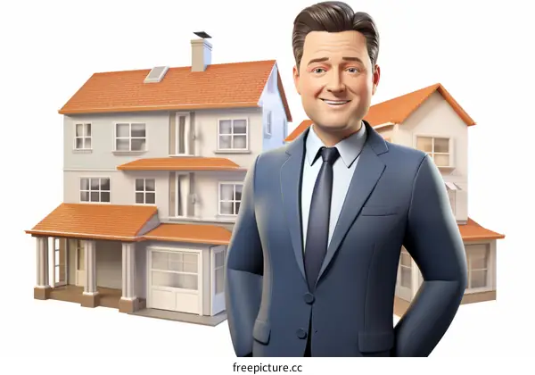 Real estate agent standing in front of a house