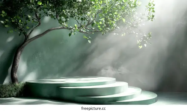 Green Nature Scene with Elevated Platform