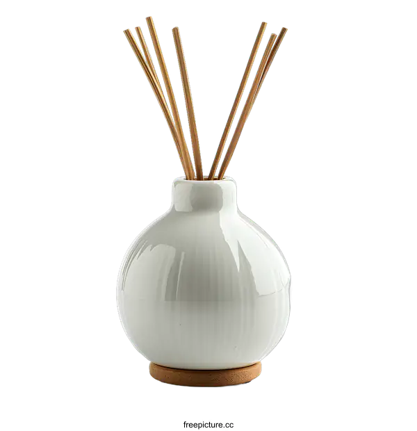 [Transparent Background PNG]A ceramic vase with a wooden lid and rattan sticks.