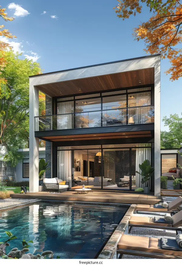 Modern House with Backyard Pool and Patio