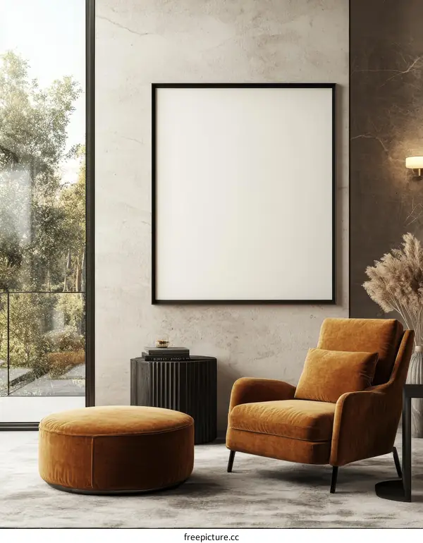 Modern Living Room Interior Mockup with Blank Frame