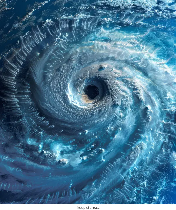 A hurricane swirls in the ocean