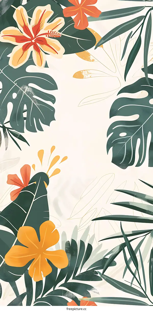 Tropical Floral Illustration with White Background