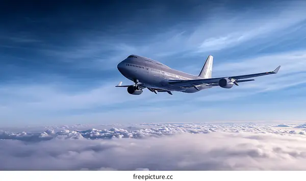 High Altitude Airplane Over Clouds