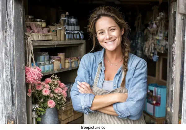 Woman Small Business Owner in Front of Shop
