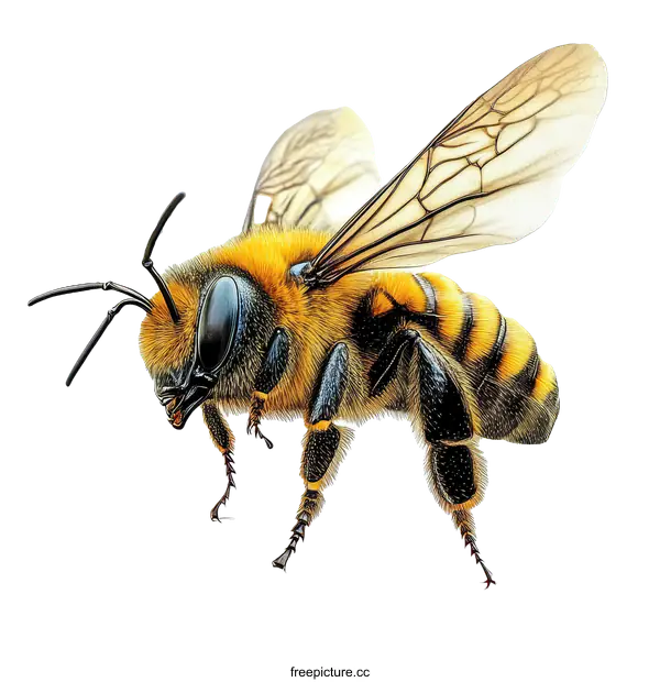[Transparent Background PNG]Detailed Close-up of a Honeybee in Flight