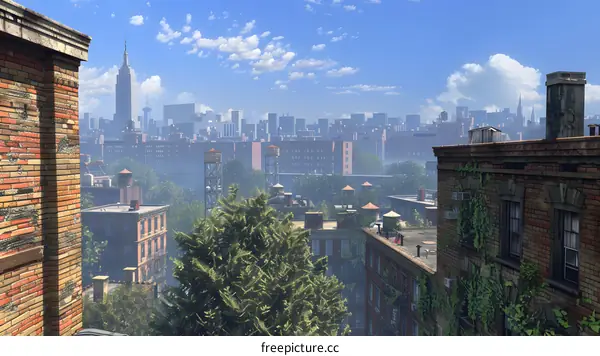 New York City skyline from a rooftop