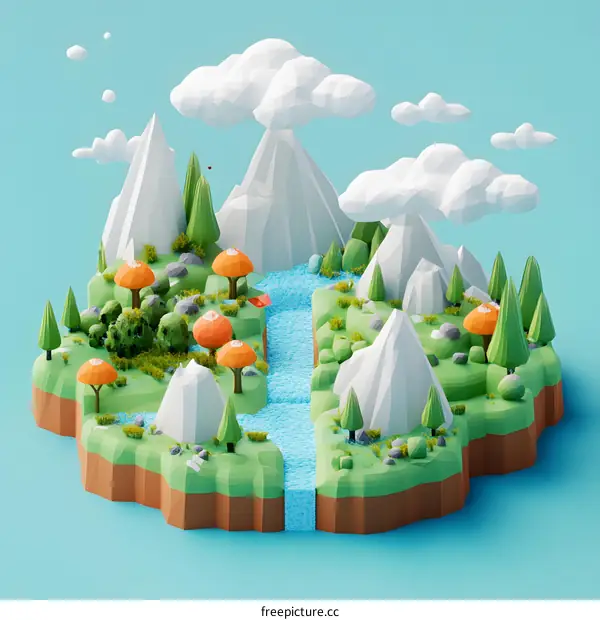 Low Poly Mountain Landscape Illustration