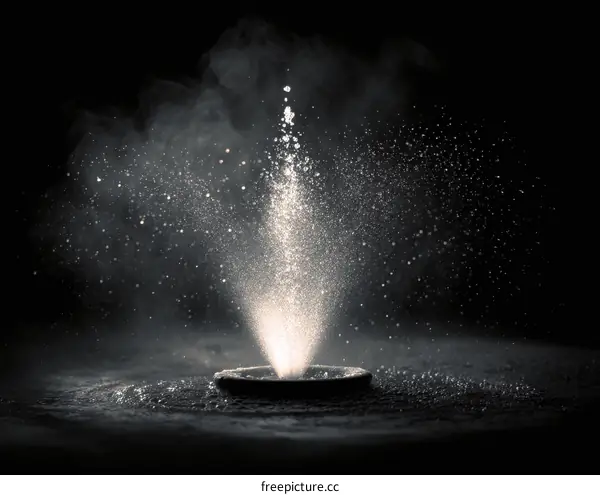Abstract Fountain Spraying Water Particles in the Dark
