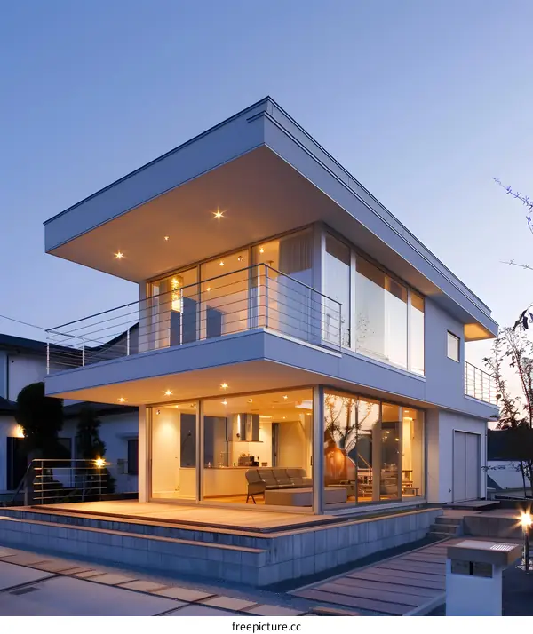 Modern Minimalist House with Glass Walls and Balcony