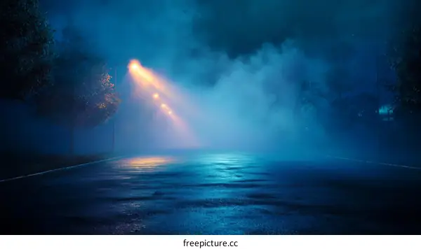 Misty Night Road Under Neon Light