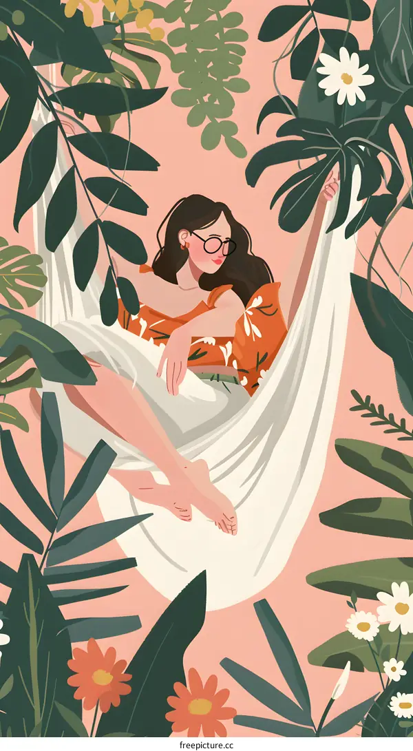 Woman Relaxing in Hammock Surrounded by Tropical Plants