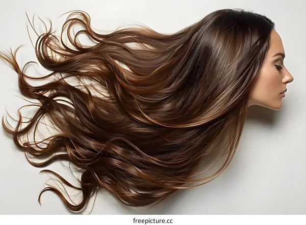 Beautiful Woman with Long Brown Hair Flowing