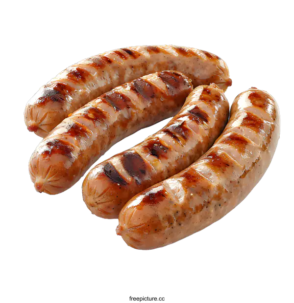 [Transparent Background PNG]Four grilled sausages