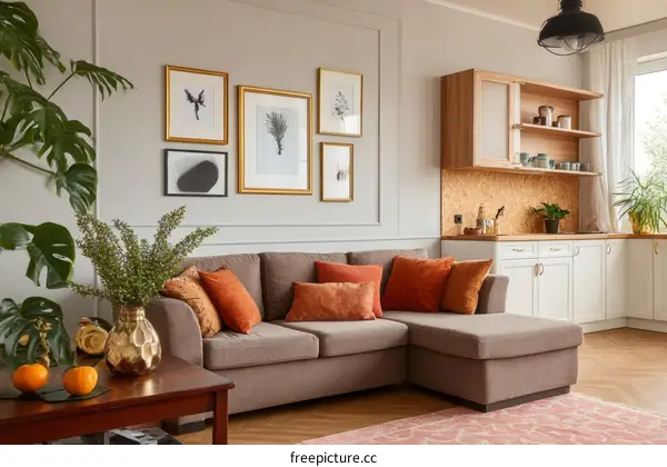 Modern Living Room Interior Design with Orange Accents
