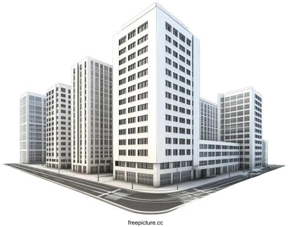 [Transparent Background PNG]Modern Cityscape Architectural Illustration