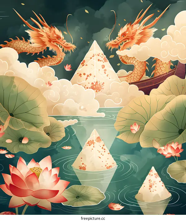 Dragon Boat Festival with Dragon Boat and Zongzi