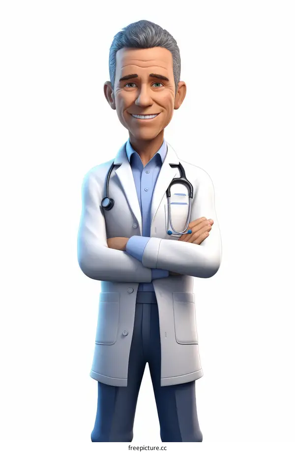 A cartoon doctor with a stethoscope around his neck