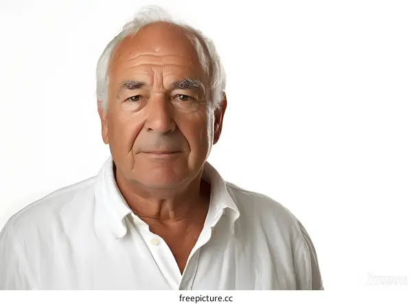 Portrait of a Senior Man Wearing a White Shirt and Looking at the Camera