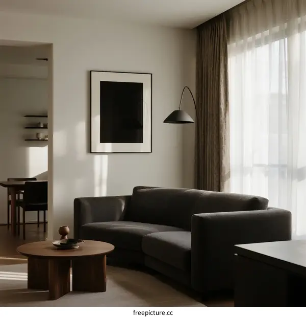 Modern living room with minimalist design and natural light