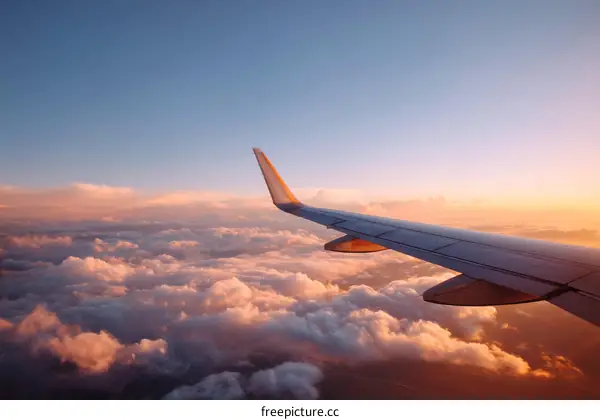 Amazing Airplane Wing View of Clouds at Sunset