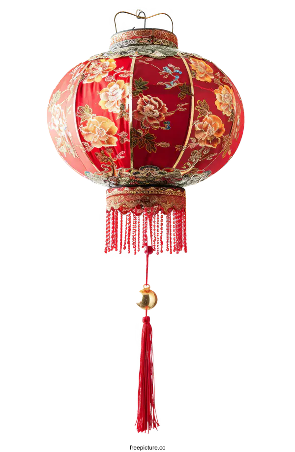 [Transparent Background PNG]Red Chinese lantern with floral pattern