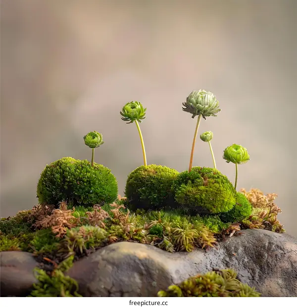 Green Moss with Tiny Blooming Flowers