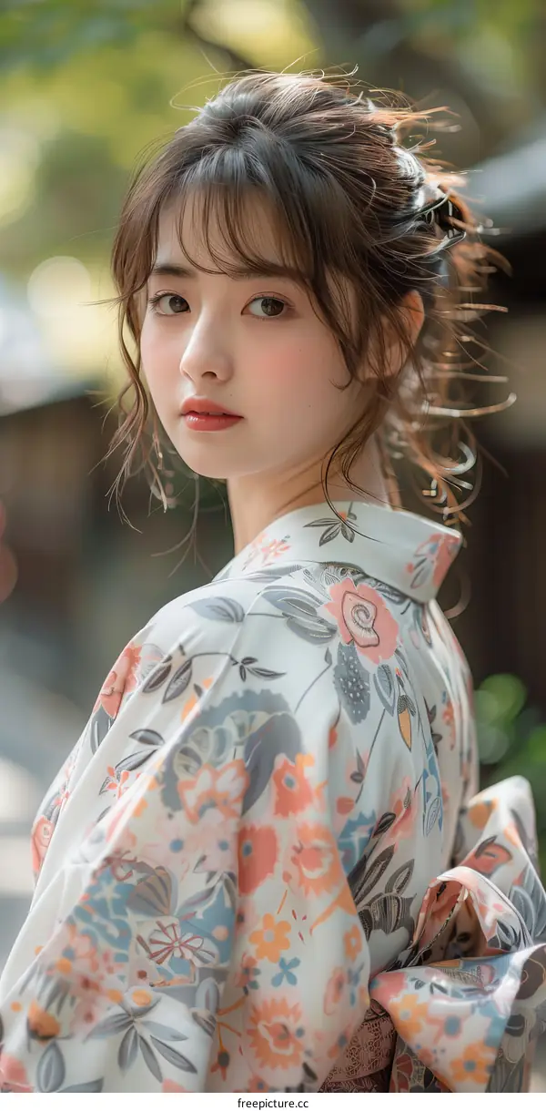 Beautiful Asian Woman in Traditional Japanese Kimono
