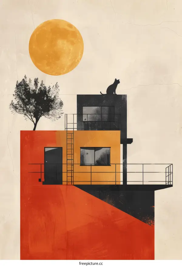 Moonlit Cat Silhouette on a Rooftop