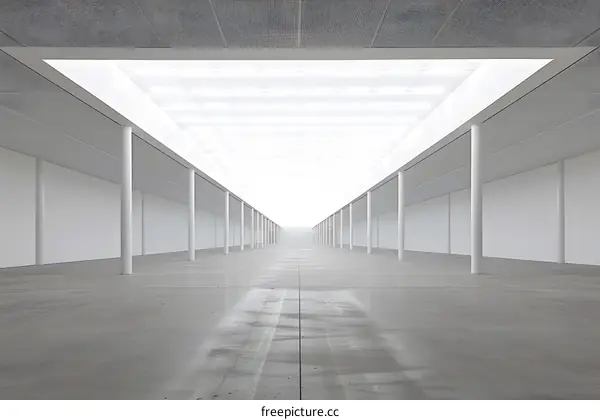 White Interior with Columns and Skylight