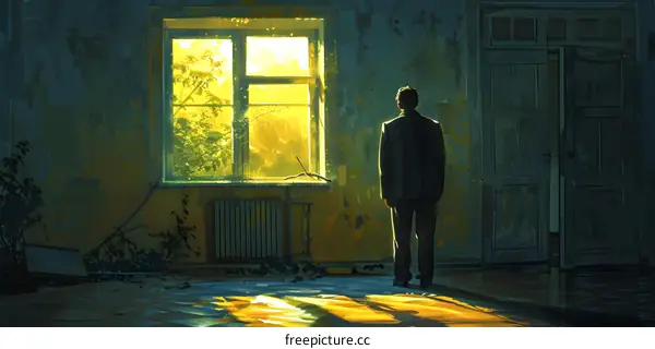 man looking out the window