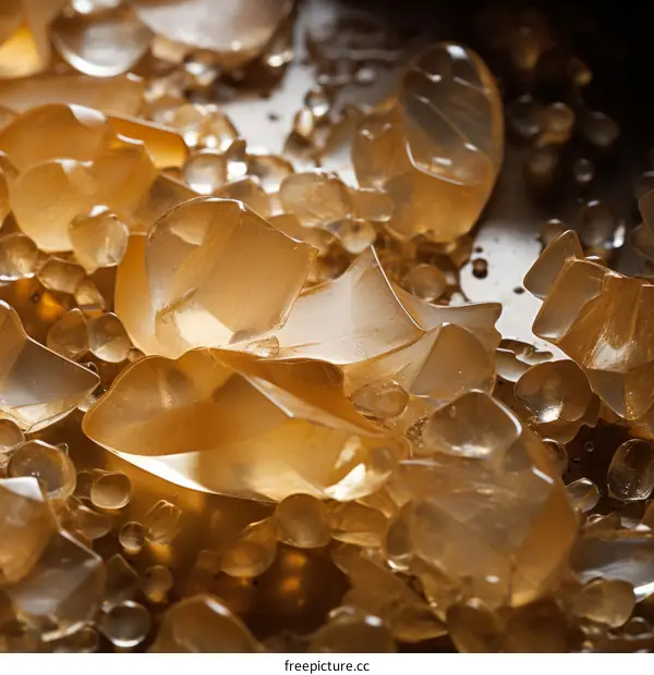 3D rendering of scattered pieces of transparent amber