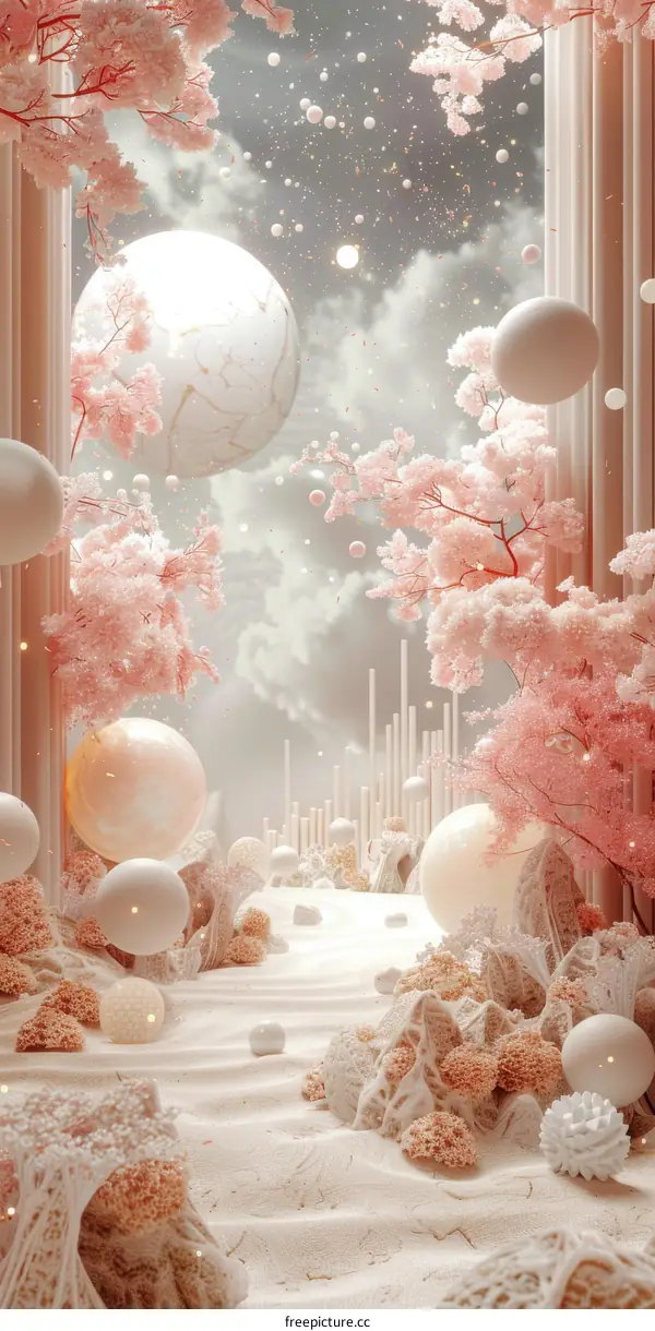 Pink Dreamlike Floral Pathway