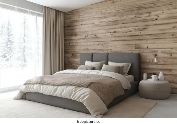 Cozy Winter Bedroom with Snowy View