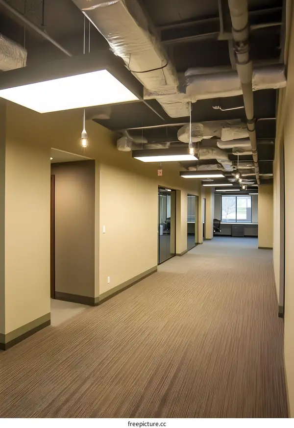 Modern Office Hallway with Exposed Ceiling