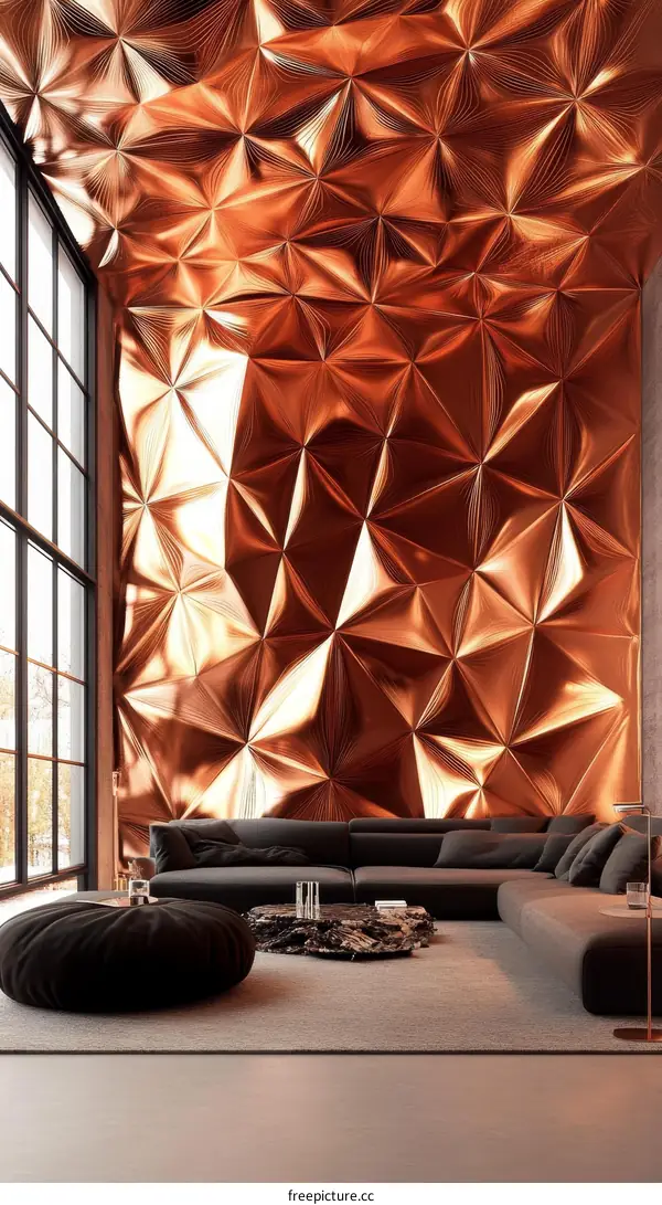 Modern Copper Wall Living Room Interior Design