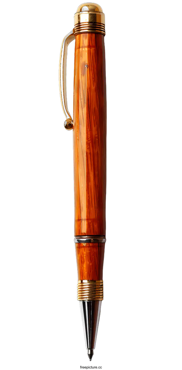 [Transparent Background PNG]Wooden Ballpoint Pen on White Background