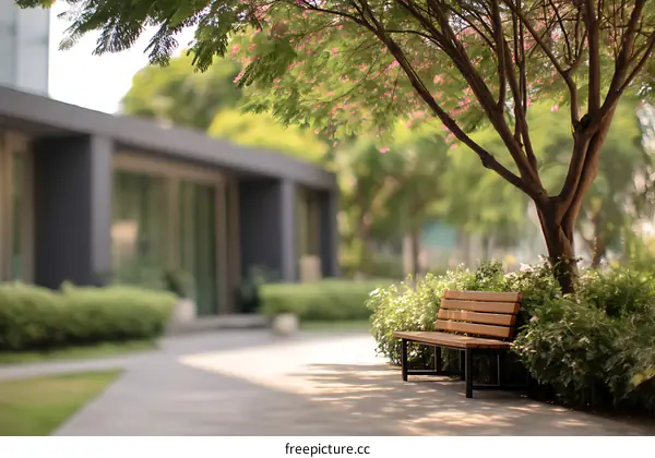 Peaceful Park Bench Underneath a Tree