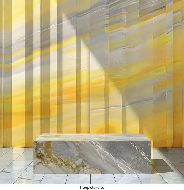 Marble Product Display Stand with Yellow Background
