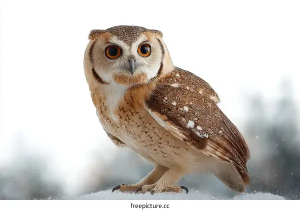 Close-up Portrait of a Tawny Owl in Winter