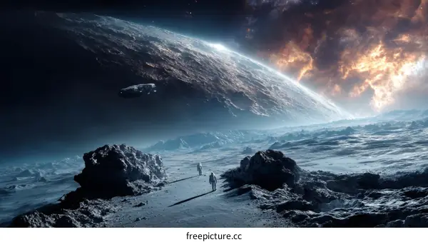 Astronauts Explore Alien Planet Landscape