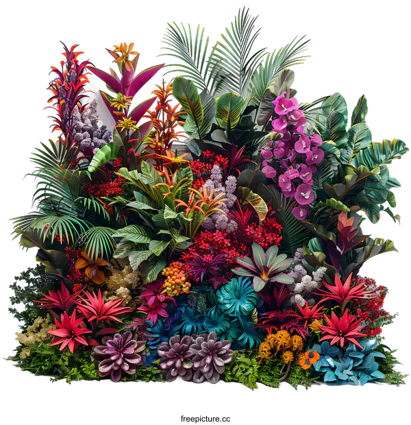 [Transparent Background PNG]vibrant tropical foliage and flowers
