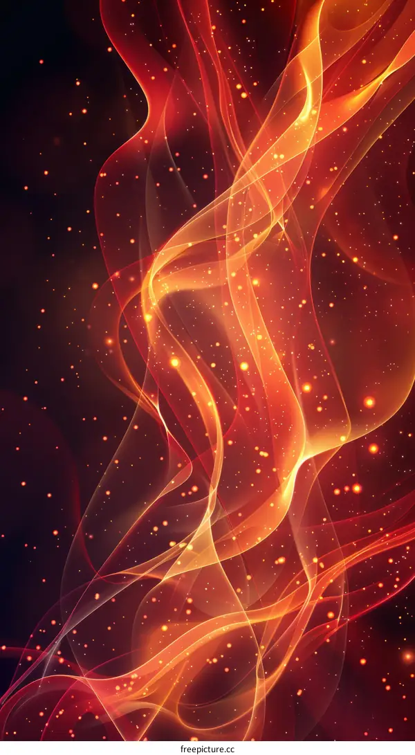 Abstract red flowing energy with particles on black background