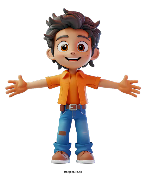 [Transparent Background PNG]Cartoon Boy with Open Arms