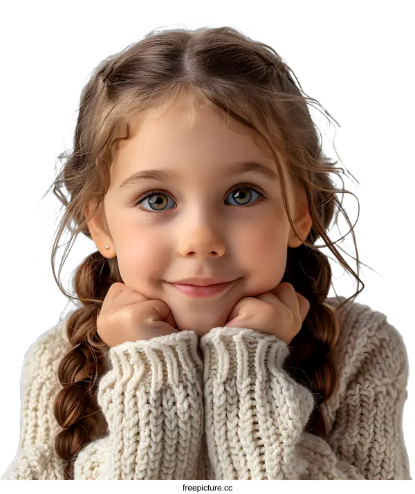 [Transparent Background PNG]Portrait of a cute little girl with brown hair and blue eyes