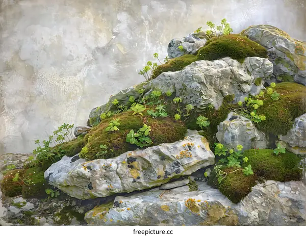 Green Moss on Rocks Background