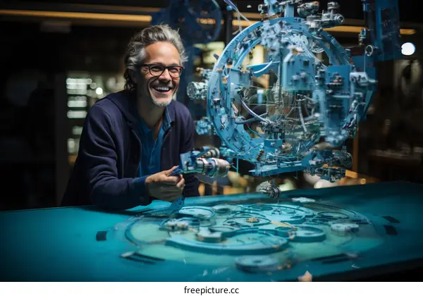 An engineer is working on a large and complex machine.