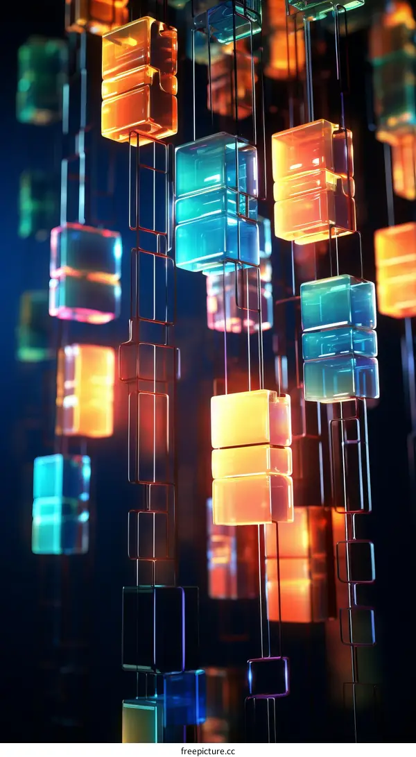 Abstract 3D Cubes Hanging from Chains